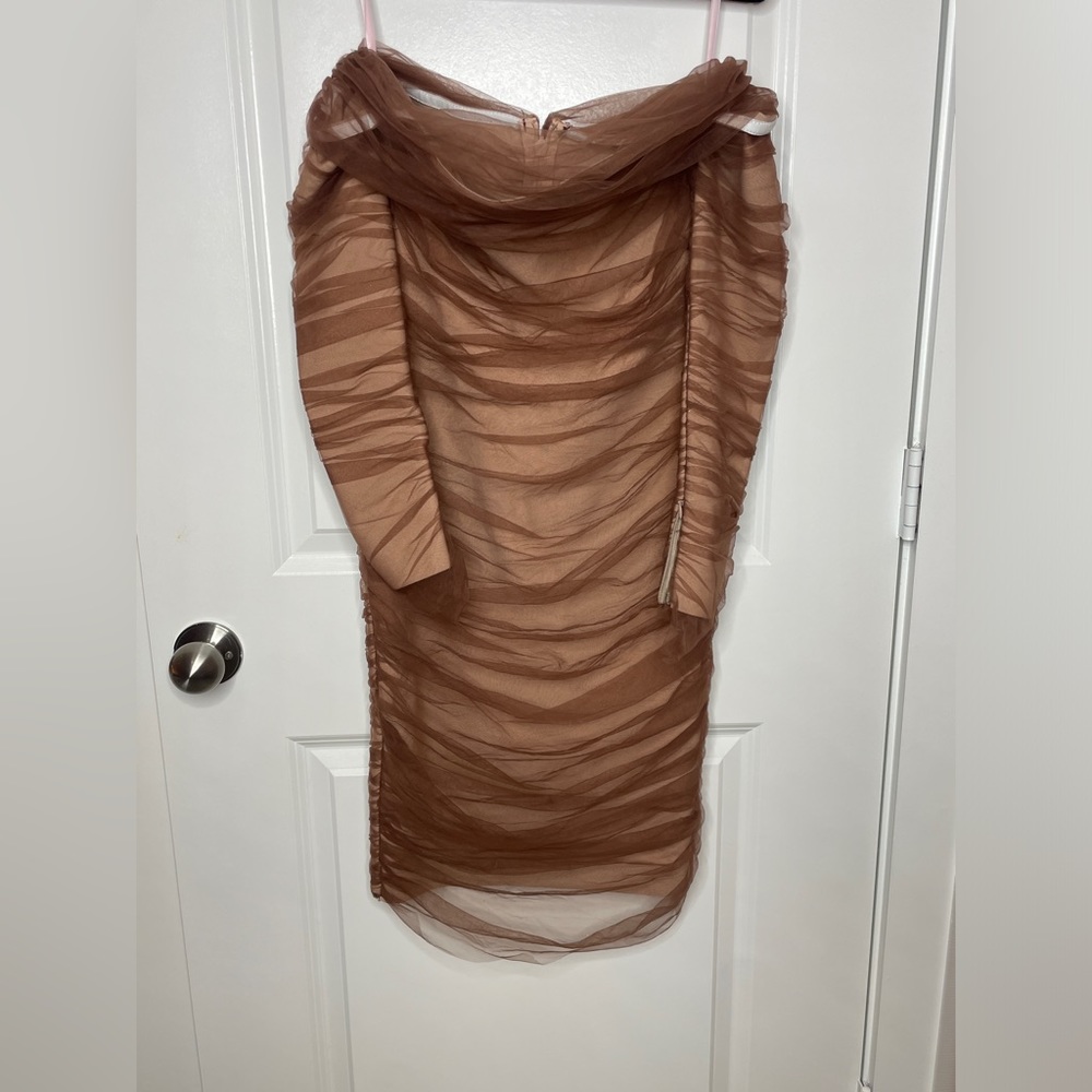 Brown Tulle Off the Shoulder Dress size med